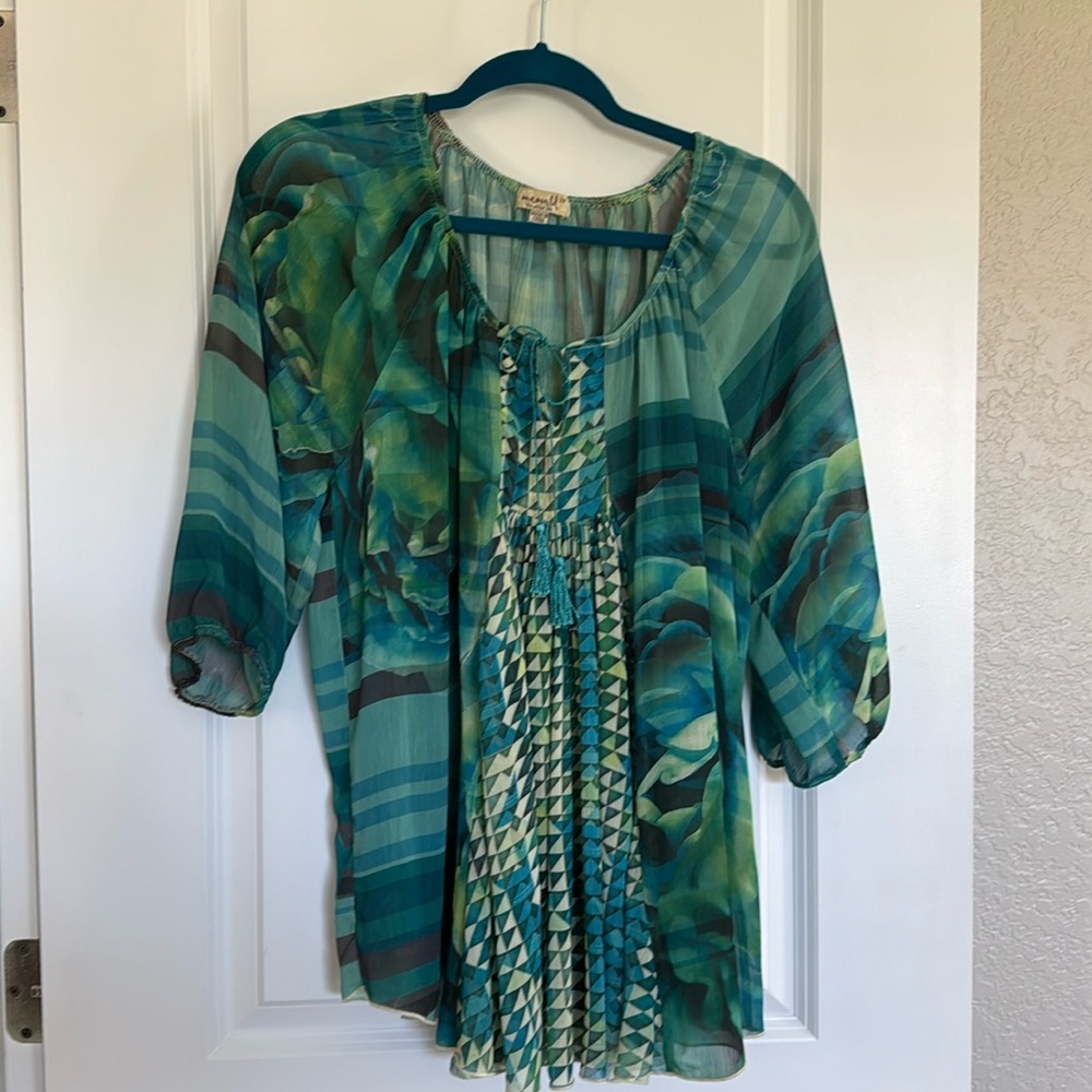 Deep greens & blues blouse